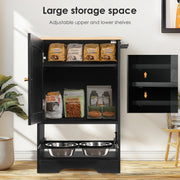 Feeding Station With 1 Locker, Pet Feeding Station With 2 Overhead Dog Bowls, Side Hooks, Anti-Tipping Kit, Concealed Pet Feeding Station For Feeding And Drinking, Black